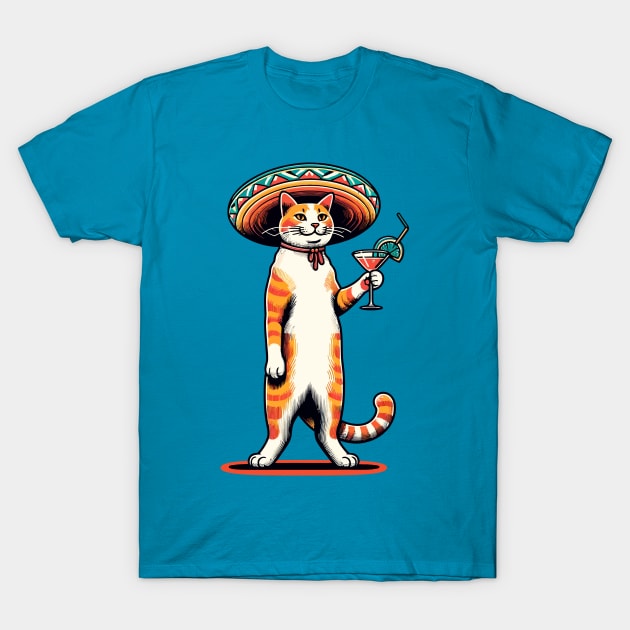 Mexican cat holding a cocktail glass T-Shirt by Art_Boys